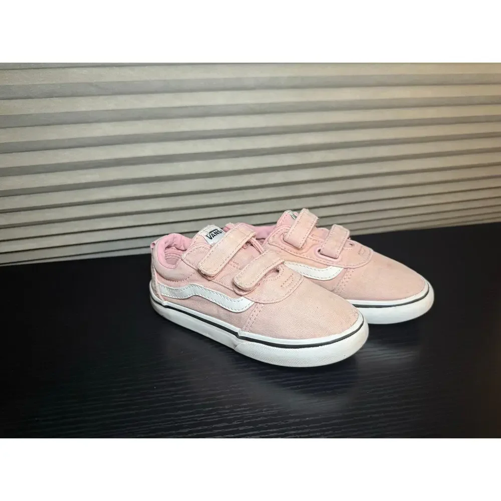 Vans Toddler Ward V Hook & Loop Pink Sneakers Size 10 Easy Slip On Straps
